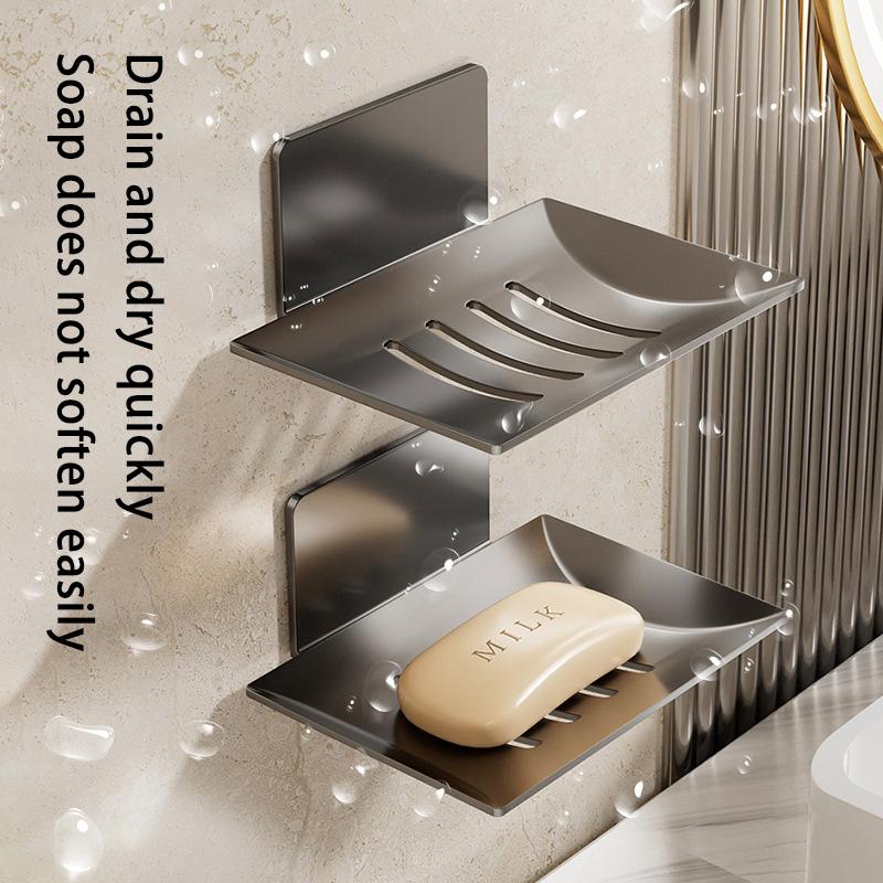 1pc Black Carbon Steel Soap Box Non Perforated Wall Mounted Bathroom Soap Box Bathroom Soap Holder Soap Storage Rack 2025