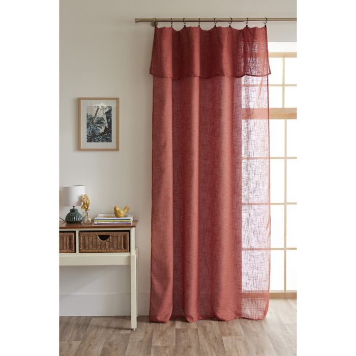 Lot de 2 voilages ajustables + 8 anneaux pince 140 x 270 cm Polyester effet lin "Nia" Le fil d'Ariane - 2x140x270 - Terracotta
