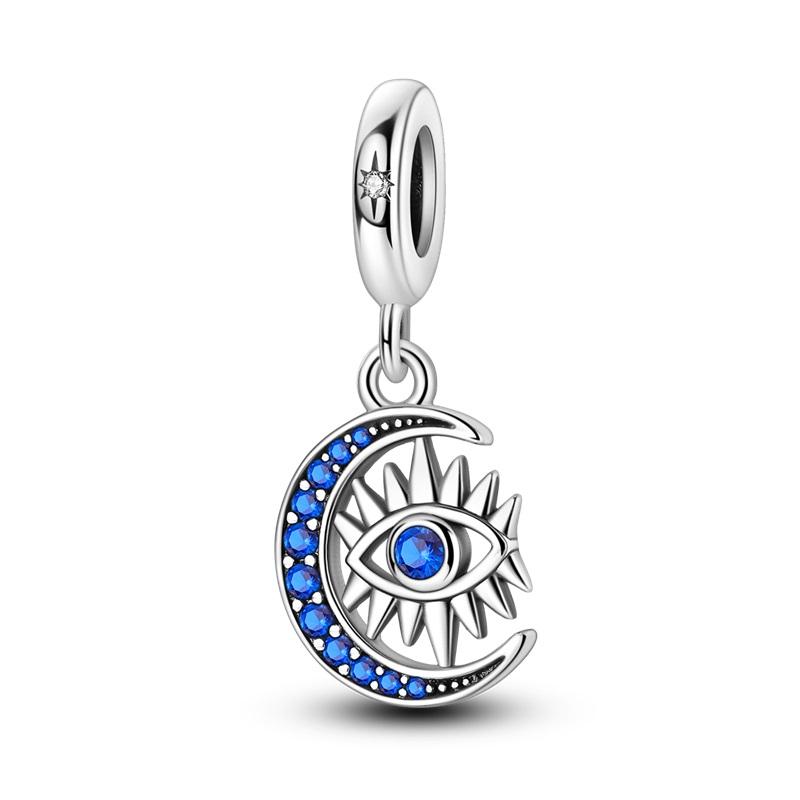 Exquisite 925 Silver Mysterious Blue Butterfly Devil's Eye Fatima's Hand Pendants Charms Beads Fit Qikaola Bracelets DIY Jewelry