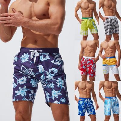 Men Summer Quick Dry Print Lace-Up Beach Pants Surf Shorts Casual Trunks