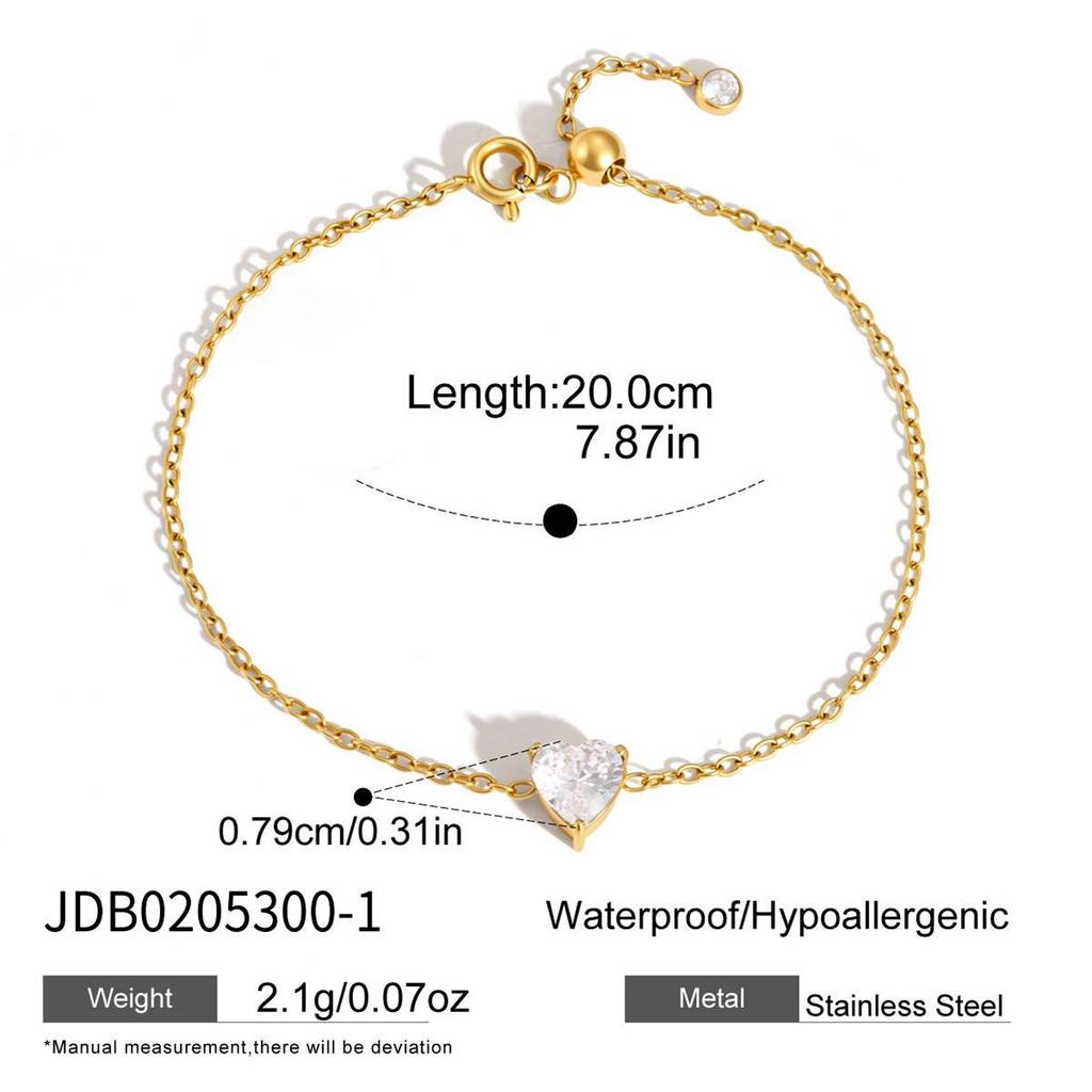 18K Gold Stainless Steel White Zirconia Adjustable Women's Bracelet - Multiple Styles