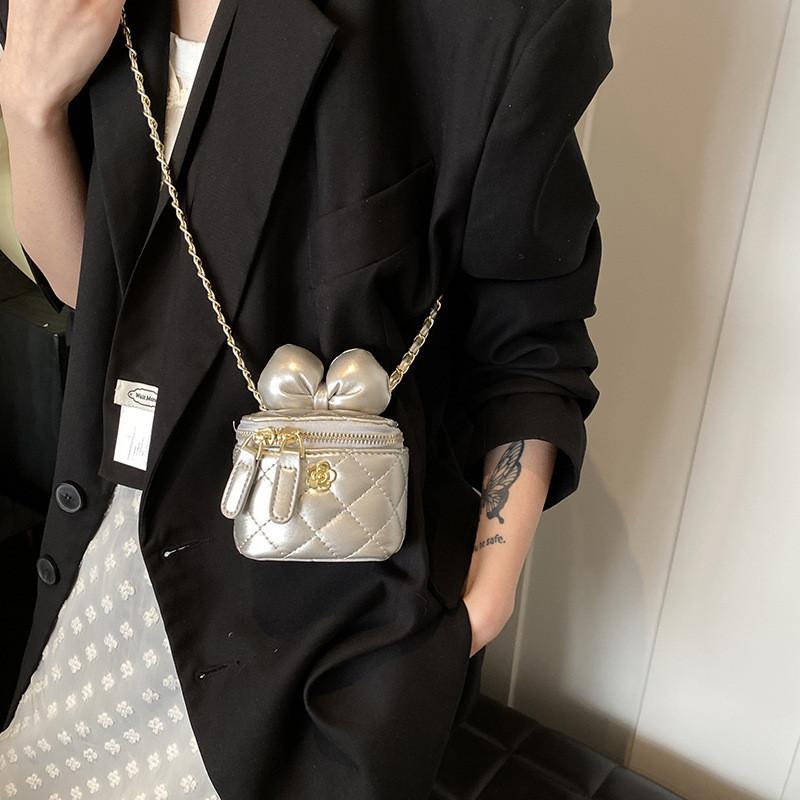 Chic Elegant And Girls Mini Handbag Featuring A Fashionable Bow And Chain Strap