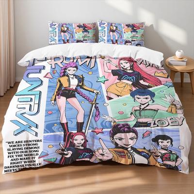 KPOP Dämonenjäger Bettwäscheset Queen King Size EU Einzelbettdecke Bettbezug Bettbezugsets mit Kissenbezügen für Mädchen Geburtstag