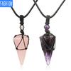 European And American Hand Woven Hexagonal Stone Pendant Accessories Women'S Powder Crystal Amethyst Necklace