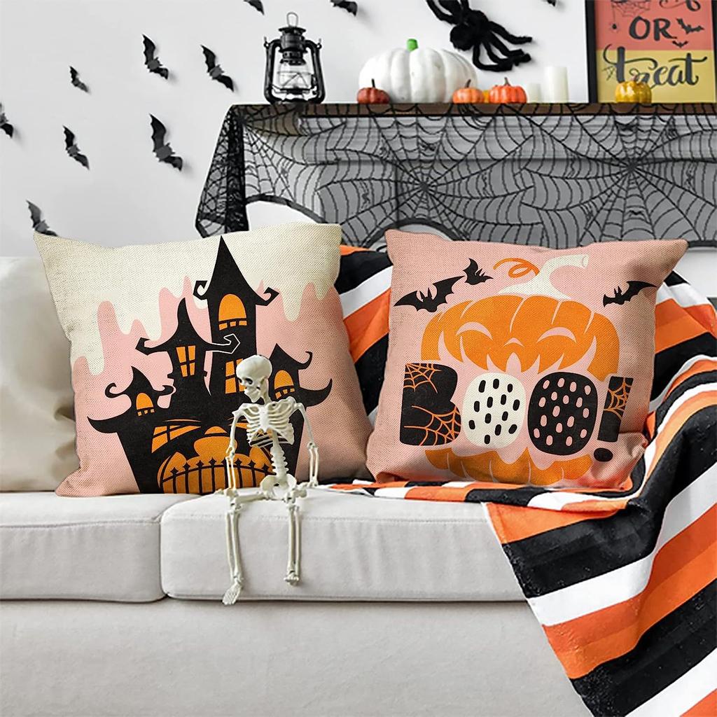 Neue Halloween Dekoration Zuhause Leinen Kissenbezug Lustiger Kürbiskopf Sofa Kissenbezug Kombination