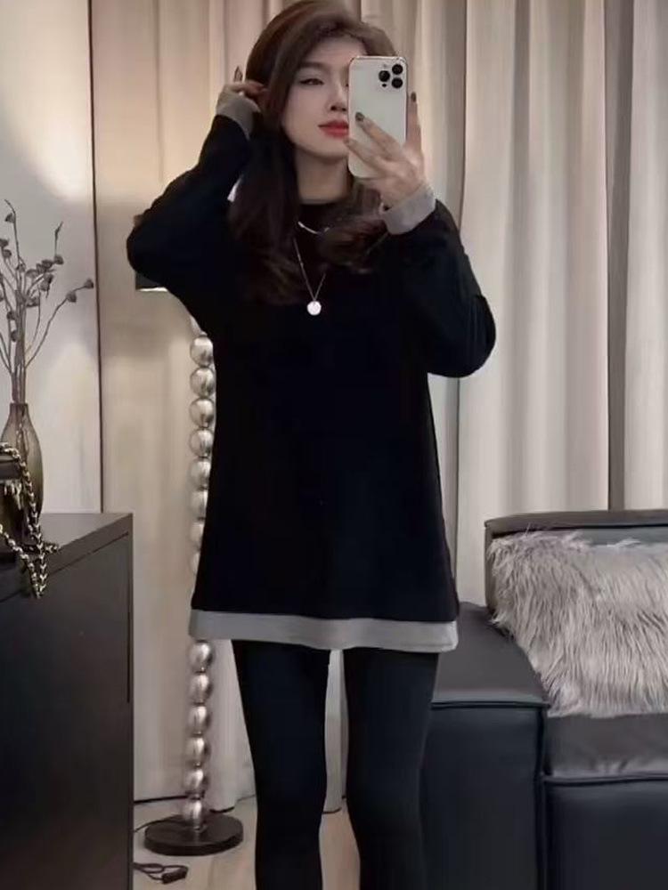 2026 Spring/Fall Faux Two-Piece Long Sleeve Women's Thick Mid-Length Loose T-shirt