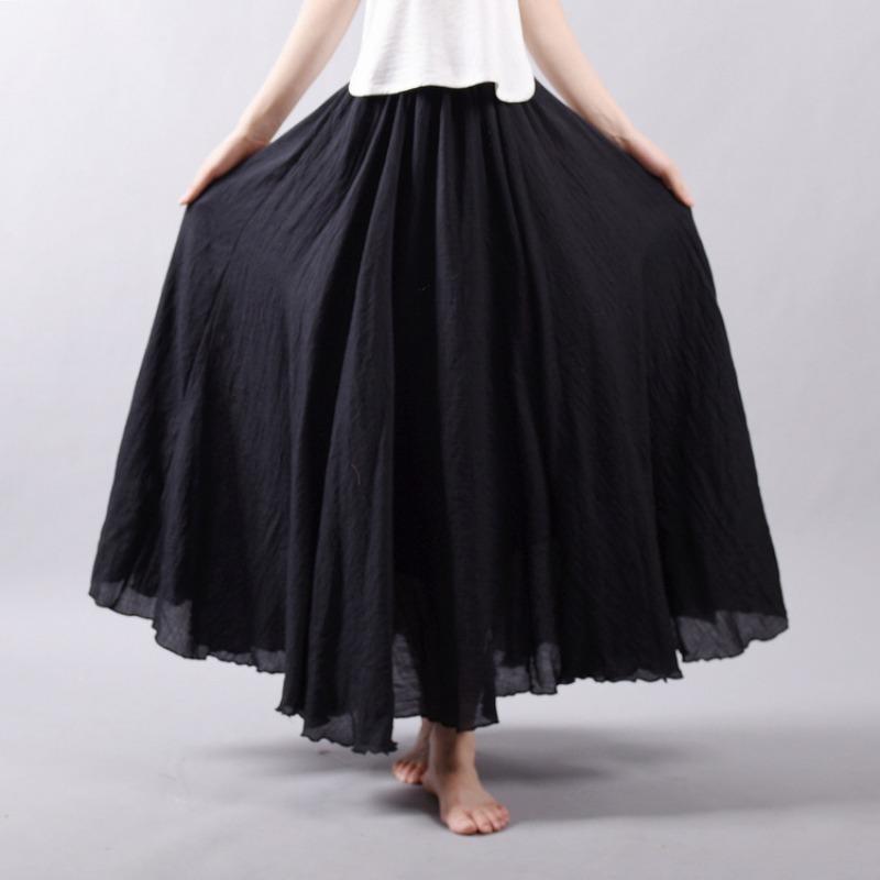 Summer New Overskirt Cotton and Linen Skirt Linen Solid Color Long Dress Loose Large Swing Skirt Pleated A- Line Skirt