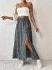 Women's Vintage High Waist Printed Long Skirt with Side Slit - Spring/Summer