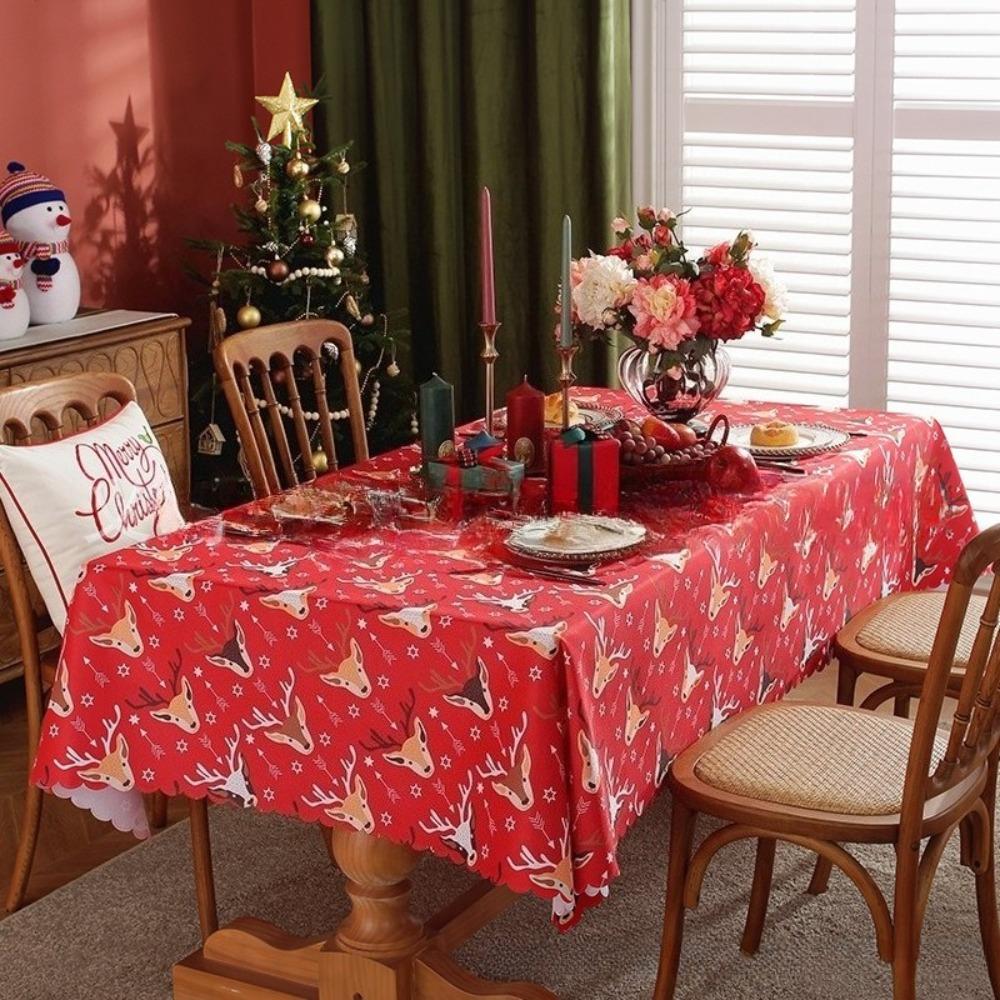 Christmas Tablecloth Waterproof Printed Fabric Holiday Dining Table Cover for Festive Decor