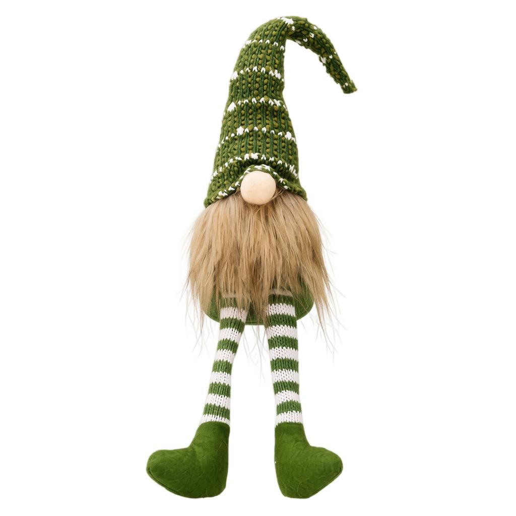 Christmas Gnome with Hanging Legs and Figurines, Striped Knit Hat Ornaments for Home Shelf Window Display Decor