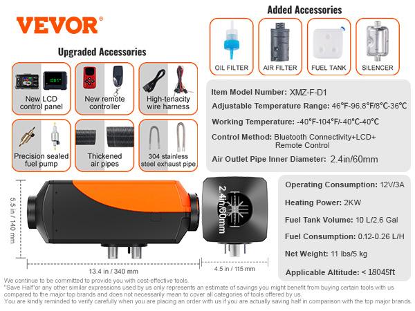 

SucceBuy Bluetooth Дизельный воздушный обогреватель 12 В 2 кВт Дизельный обогреватель с пультом дистанционного управления и ЖК-дисплеем Дизельный парковочный обогреватель для автодома, прицепа, лодки