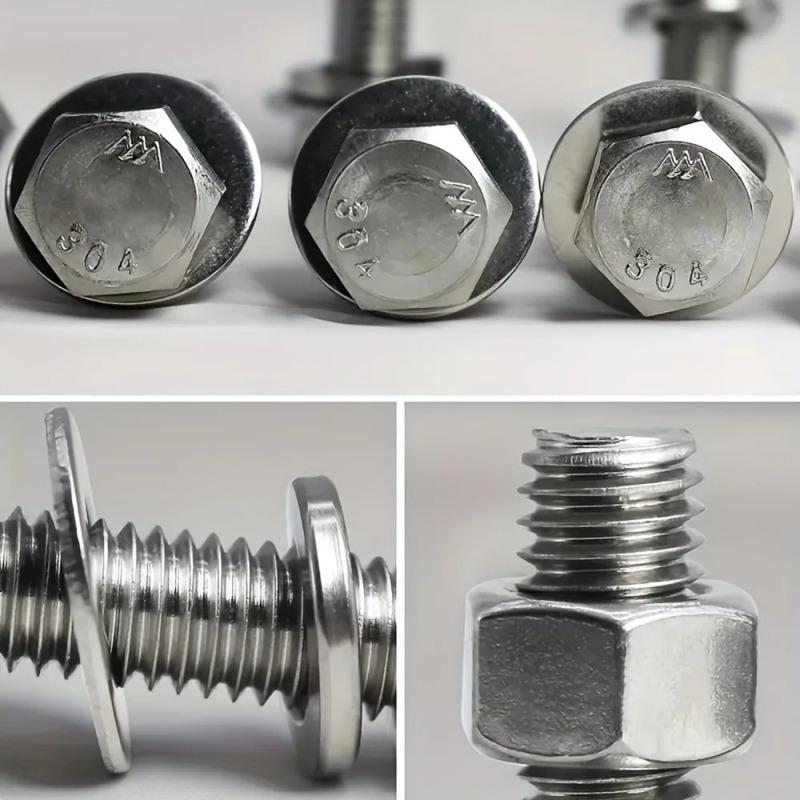 360-piece set of stainless steel hex bolts and nuts, M4 and M5, lengths 8mm, 12mm, 16mm, and 20mm.