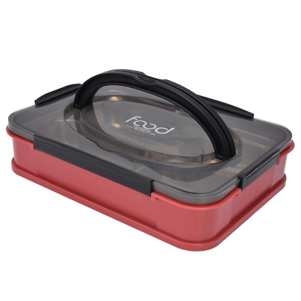 Multifunktionelles Edelstahl-Tablett mit Fächern, Speiseteller für Studenten, Schulkantine, Hagedornrot (4 Fächer )