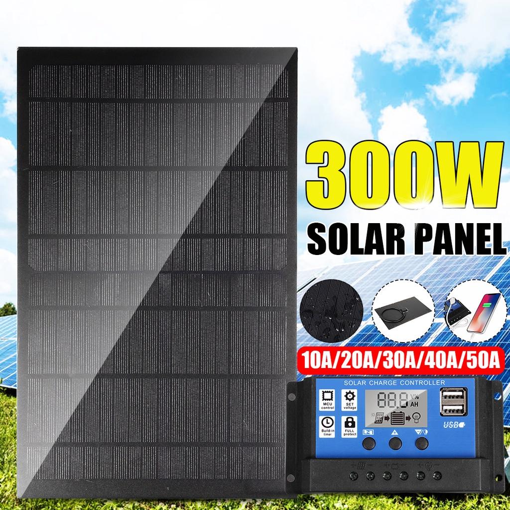 300W Portable Solar Panel Kit USB Charging Solar Cell Board Controller Waterproof Solar Cells 12V for Phone RV Car 345x210mm