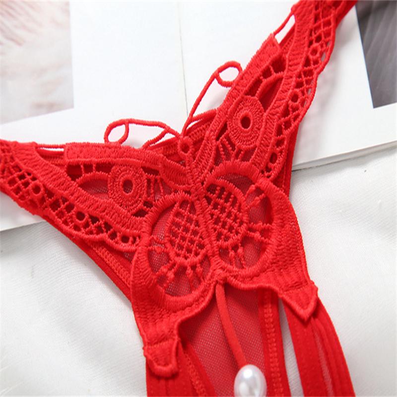 Frauen Tangas und G String Perlen Hohl Frauen Höschen Sexy Unterwäsche Erotische Öffnung Schritt Schmetterling Gestickte T-Rücken