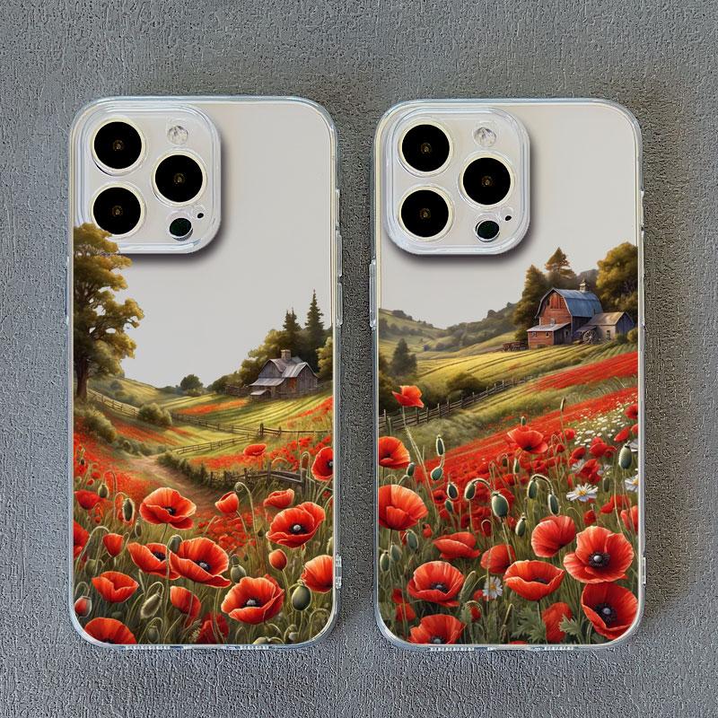 Poppy Flower Bloom Hot Red Clear Case For iPhone 15 11 14 Pro Max 12 13 Pro Max Mini XS X XR SE 2020 7 8 Plus Transparent Cover