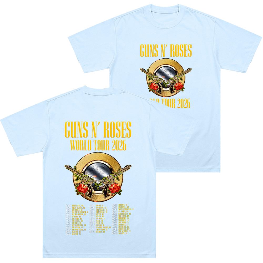 Guns N Roses World Tour 2026 T-shirts Rock Band Hip Hop Streetwear Double Spear Rose Graphic T Shirts Trendy Unisex 100%Cotton Tees summer Anime Tops
