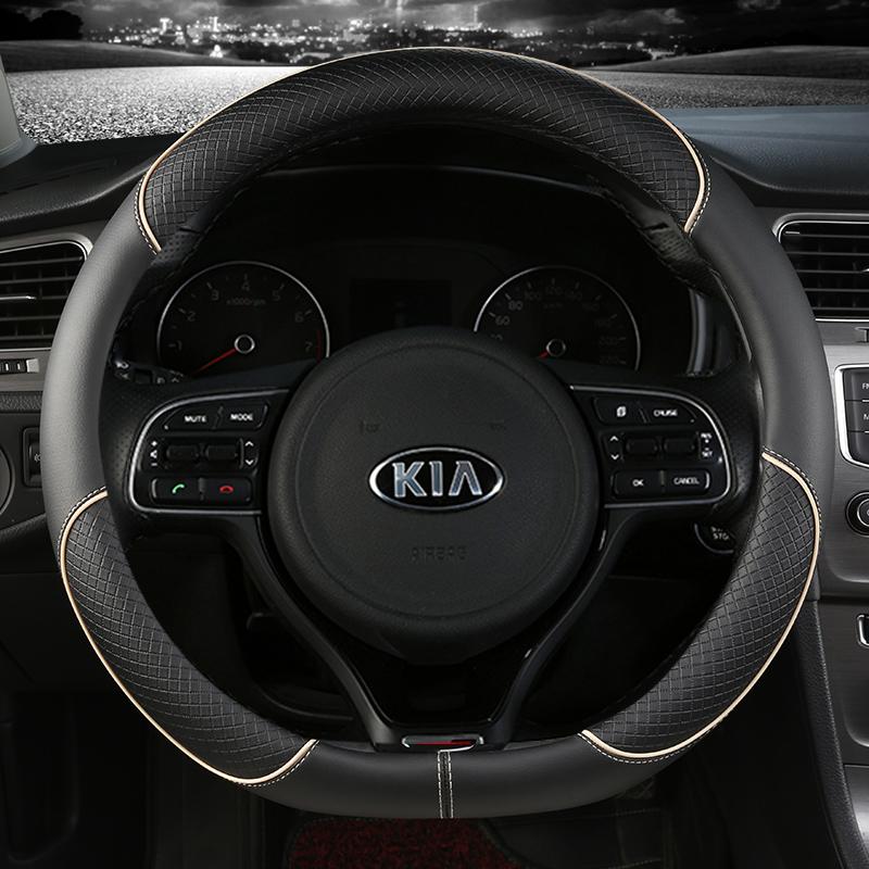 BTQNM1 Pu Leather Car Steering Wheel Cover 38cm For Kia Rio 2 3 4 X Line Kombi Sedan K2 K3 K4 K5 KX1 KX3 KX5 Sportage Auto Accessories