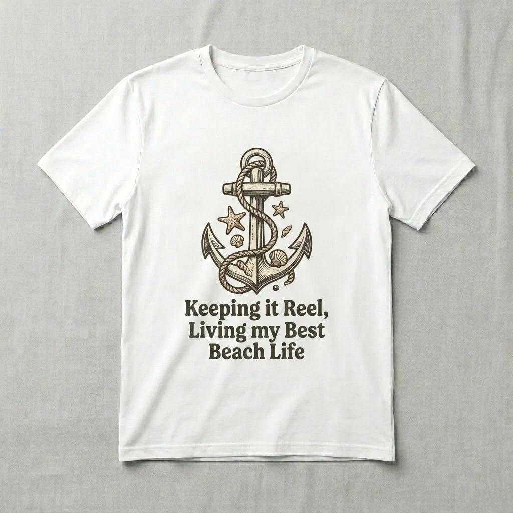 Vintage Anchor T-Shirt - Nautical Beach Life Tee - Coastal Summer Graphic Shirt S