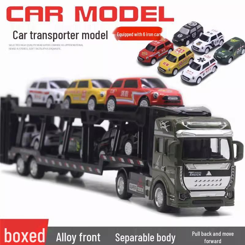 Children's Alloy Transport Toy: Pull-Back Fire Truck, Trailer, Tank & Excavator