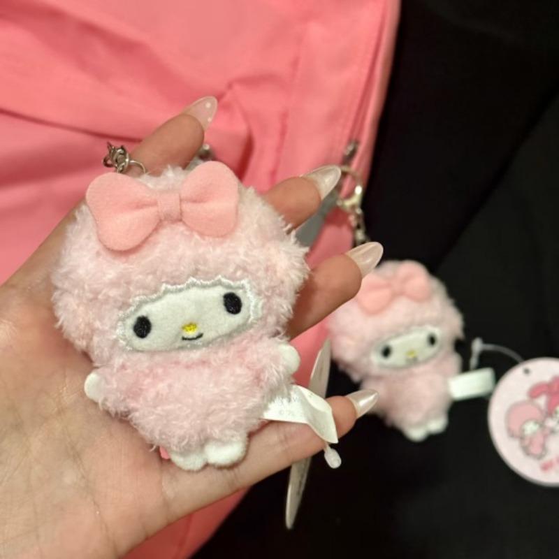 8CM Sanrios My Sweet Piano Plush Keychain My Melody Backpack Pendant Kawaii Mini Piano Sheep Bag Pendant Decoration Girl Gift