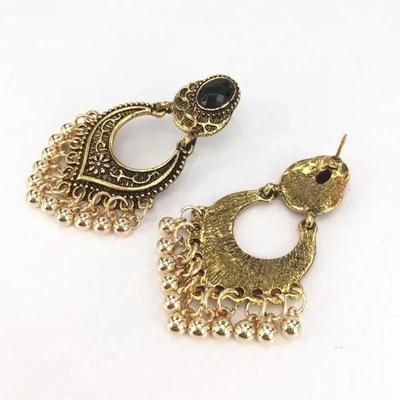 Damen Sommer Modisch Retro Ethnischer Stil Geschnitzte Perlen Schwarzer Edelstein Quastenohrringe Ohrringe Übertriebene Ohrringe Geschenke