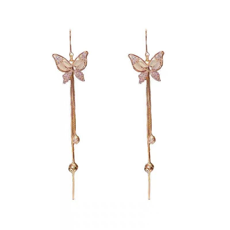 Cat's Eye Butterfly Tassel Earrings: Dainty Korean Fashion for Women