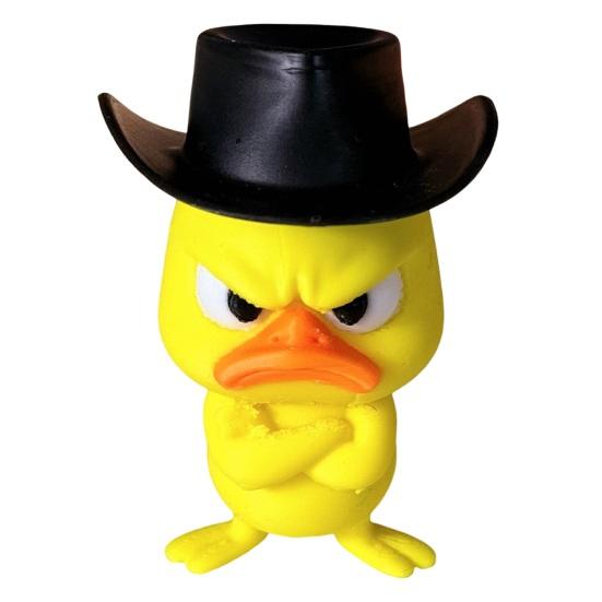 Fun Office Desk Toys Angry Duck Figurine, 3D Printed Yellow Decoration with Cowboy Funny Decor Hat, Little Animal Ornament for Home Desktop,