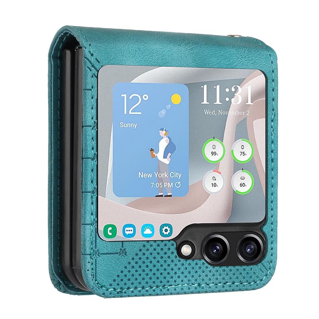 For Samsung Galaxy Z Flip5 5G Leather Wallet Case Butterfly Flower Imprinted Phone Cover with Strap