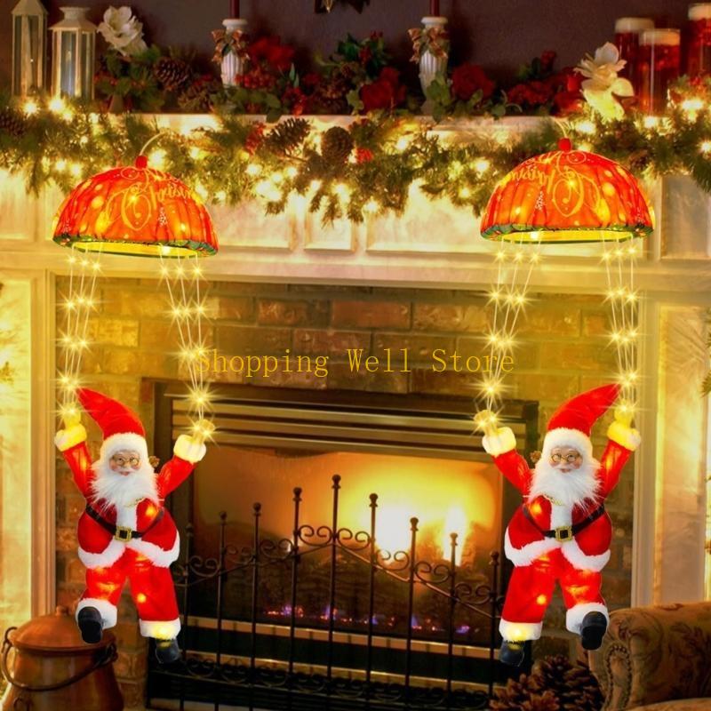KX4B Efficient LED Santa Parachute Light Outdoor Indoor Christmas Tree Decoration