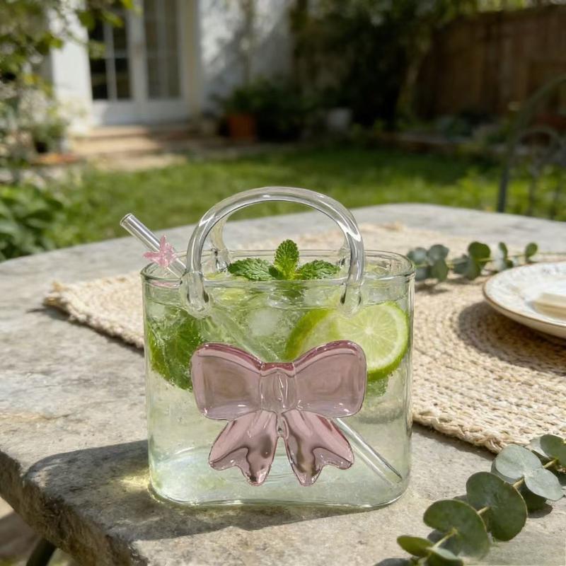 Bolso Portátil con Taza de Vidrio, Vasos Creativos para Cócteles, Vasos Divertidos para Vino de Frutas, Bolso de Estilo Ins con Vaso y Pajita, Herramientas de Bar