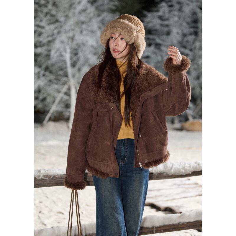 

Women s Faux Suede Fur Lapel Coat M