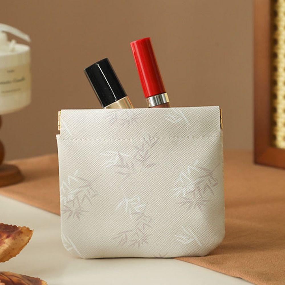 Pu Leather New Chinese Style Leaf Spring Bag Cosmetic Bag Jewelry Storage Bag Self-closing Coin Purse Coin Bags Earphone Bag