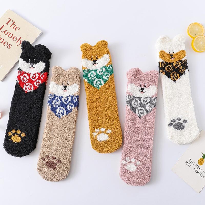 Womens Warm Cute Socks Dog Novelty Animal Socks for Girl Cartoon Casual Crew Funny Fuzzy Crew Winter Home Socks