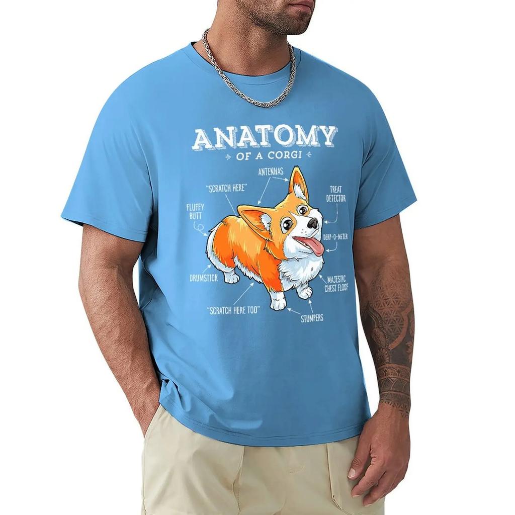 Men Anatomy Of A Corgi Funny Corgis Dog Puppy T Shirts Dog Lover Pure Cotton Tops Vintage Short Sleeve Tee Shirt Printed T-Shirt