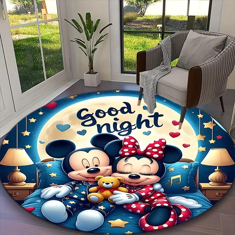 1pc Mickey And Donald Duck Pastel Floral Carpet for Room Floor Mat, Comfortable Office Chair Printed Round Rug, Beautiful Hotel Rug