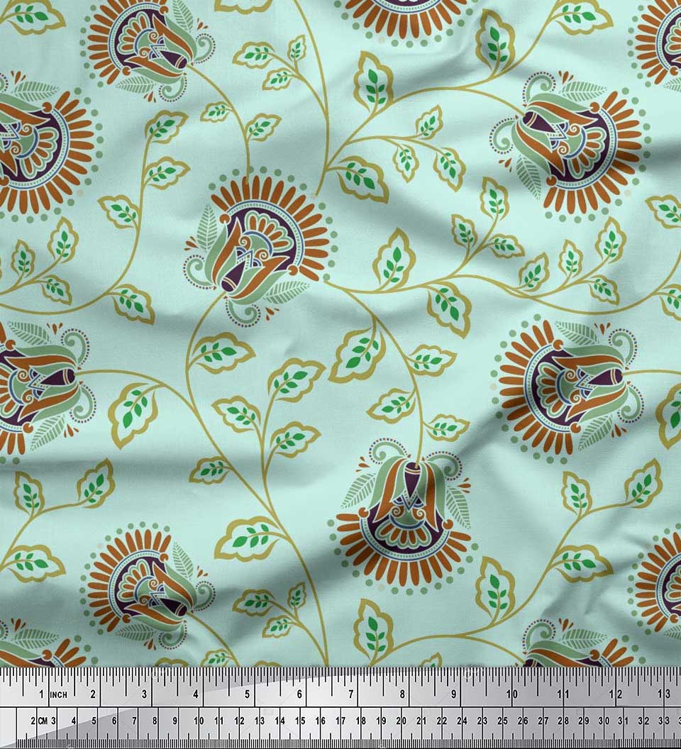 

Тканина Soimoi Japan Crepe Satin Leaves & Floral Artistic Print Тканина на метр 42 дюйма 42 Inch Wide - Poly Crepe зелений