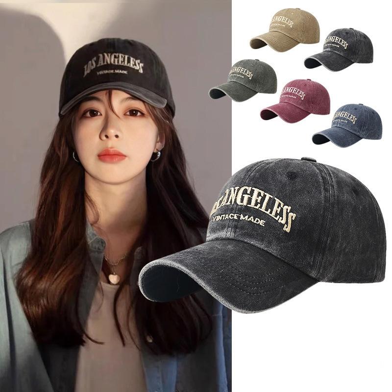 Retro outdoor letter embroidery washed baseball cap men's and women's casual versatile hat sun protection curved brim old cap