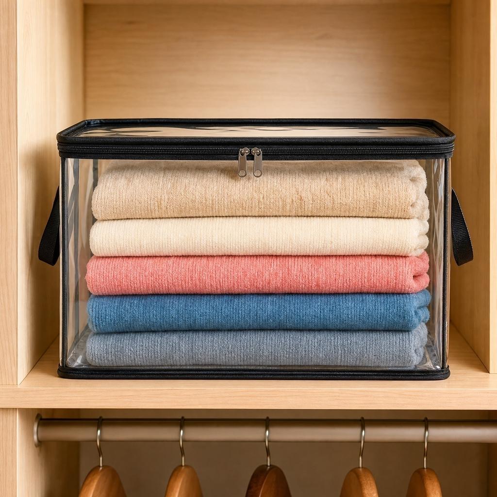 Large Thick Transparent Plastic Storage Bags with Zipper and Handles for Clothing Moving Packing Box Dormitory Closet Organizer Cover