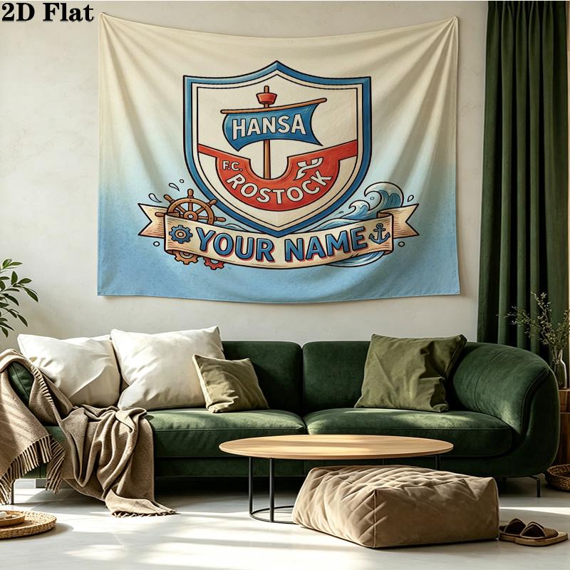 Benutzerdefinierte Name FC Hansa Rostock Gedruckte Wandteppich – Wandbehang für Schlafzimmer, Studentenwohnheime und Heimdekoration