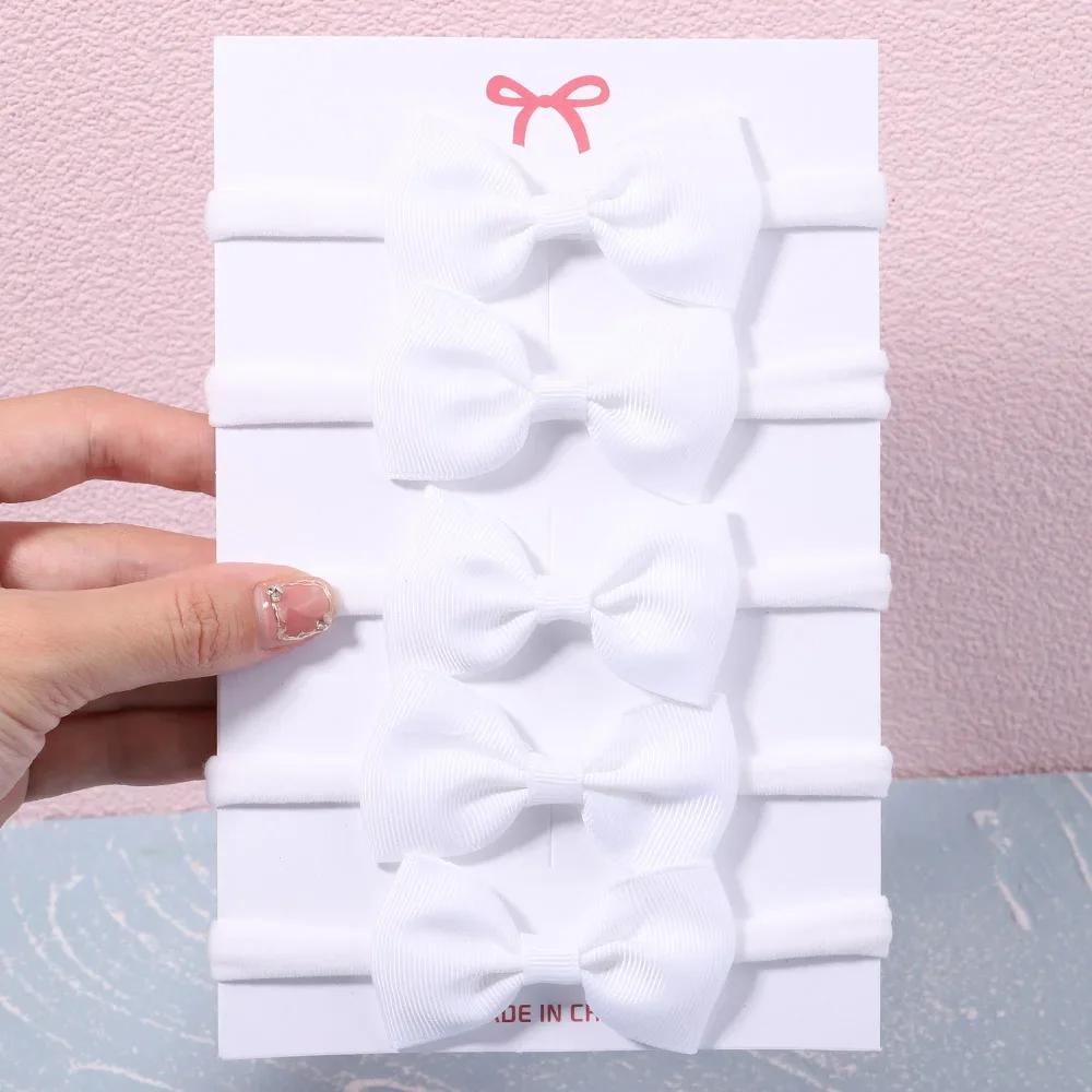 5/6Pcs Girls Solid Color Bowknot Headband For Baby Kids Grograin Ribbon Headwear Hair Bands Infant Hair Accessories