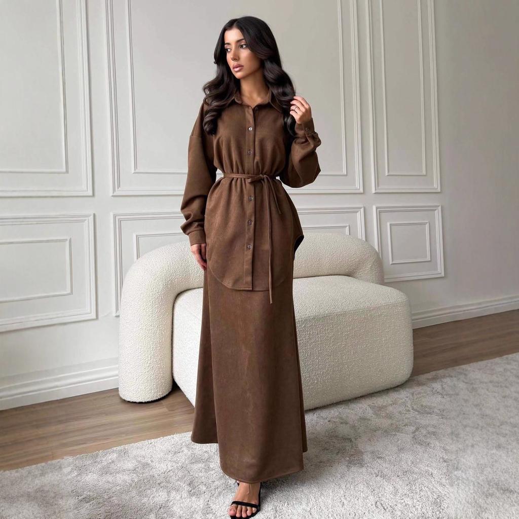 2025 Cross-border European and American Autumn New Button-loose Cardigan Shirt Top Slim-fit Hip Skirt Women's Clothing