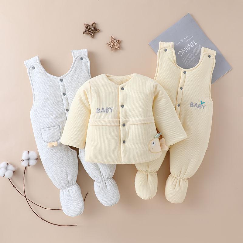 

Комплект из трех предметов для новорожденных: толстый хлопковый комбинезон с ножками 73 (64-70cm, 12-16 jin)