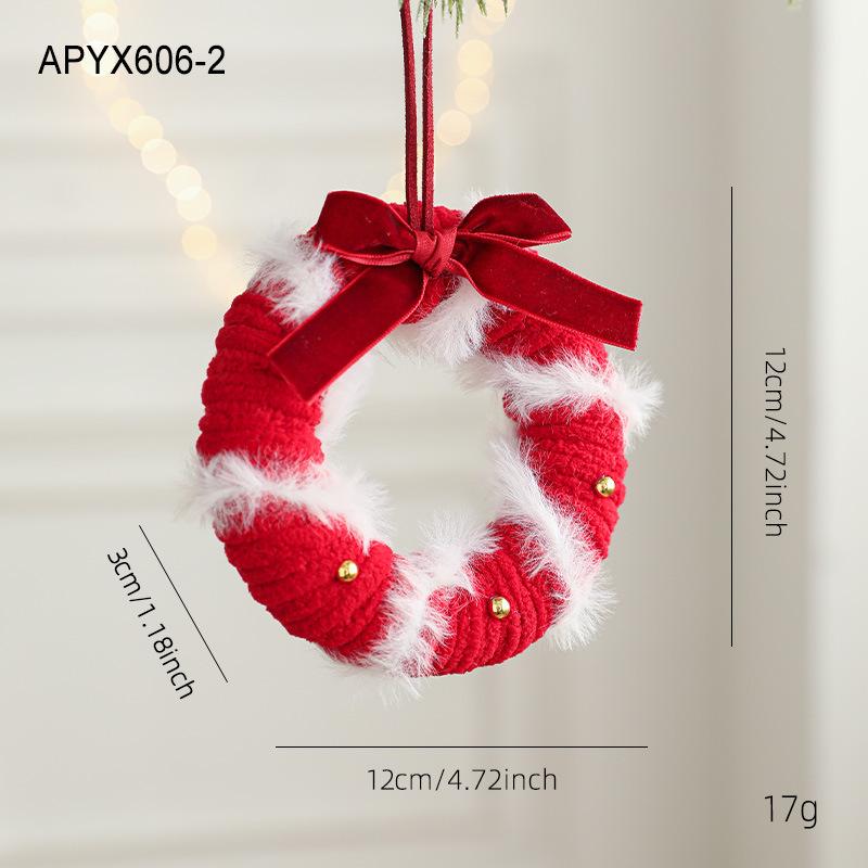 Plush Christmas Atmosphere Wreath Pendant Ribbon Bow Bell Christmas Decoration Hanging Window Decoration Accessories