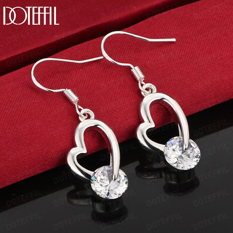925 Sterling Silver AAA Zircon Heart Pendant Earrings - Romantic Gift Jewelry