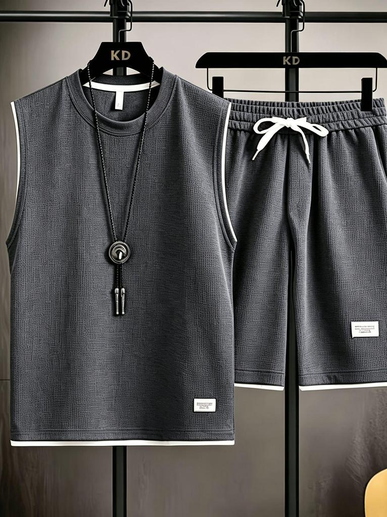 Men's Summer Trendy Casual Sports Waffle Tank Top Set