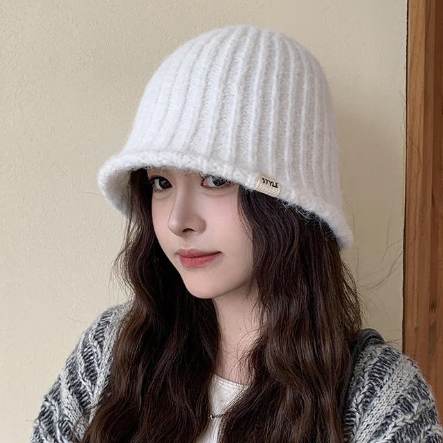 Knit Bucket Hat Women Autumn Winter Big Head Girth Solid Color Warm Fisherman Cap Match Premium Feeling Woolen Outdoor M571