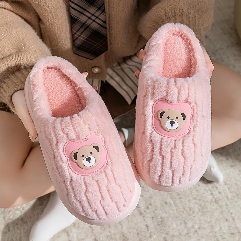 Cotton slippers women's autumn and winter new home indoor warm non-slip soft sole plush couple cotton shoes men