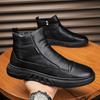 Men's Shoes 2025 Spring New Leather Surface Waterproof and Wear-resistant Side Zipper Black Trendy Shoes Men's High-top Soft-soled Casual Shoes
