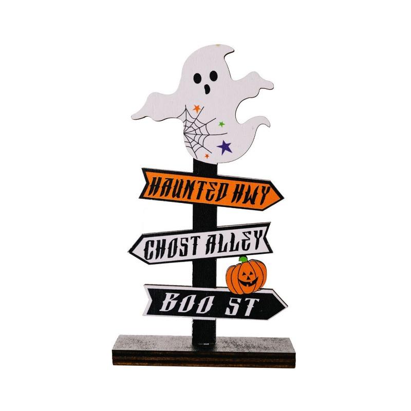 

New Ghost Festival Decorations Halloween Pumpkin Alphabet Wooden Ornament Halloween Tree Shape Ghost Table 14*8cm